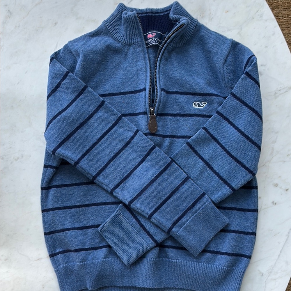 Vineyard Vines Boys Blue Striped Saltwater Quarter zip